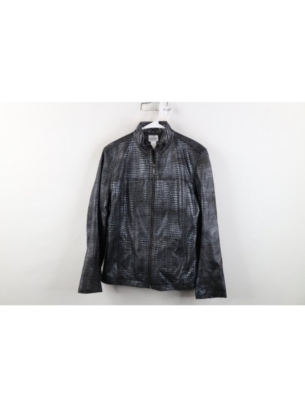Vintage 90s Chicos Snakeskin Print Leather Moto Jacket Womens Size 1 Medium